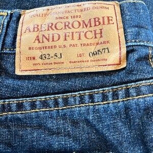 Abercrombie & Fitch Dark Blue Denim Jeans with Tan Leather Patch